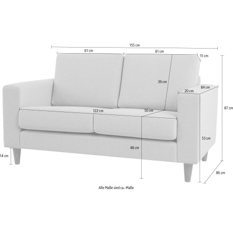 andas 2-zitsbank Tvinno in scandinavische stijl, met massief houten poten, breedte 155 cm afbeelding2 - 1