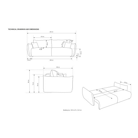 INOSIGN 3-zitsbank MAVAS slaapbank met bedlade ca. 240/108 cm (ligoppervlak 212/145 cm), ribfluweel, chenille, structuur afbeelding2 - 1