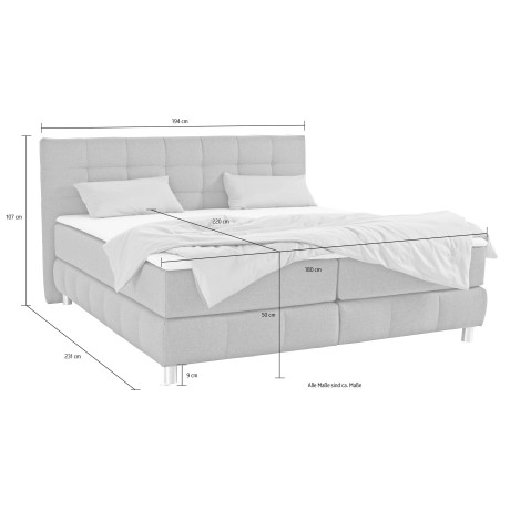 andas Boxspring Salo XXL in fluwelige look of structuurstof, 6 breedten in extra lang 220 cm, 4 hardheden afbeelding2 - 1