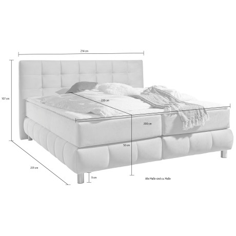 andas Boxspring Salo XXL in fluwelige look of structuurstof, 6 breedten in extra lang 220 cm, 4 hardheden afbeelding2 - 1