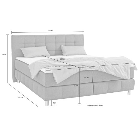 andas Boxspring Salo XXL in fluwelige look of structuurstof, 6 breedten in extra lang 220 cm, 4 hardheden afbeelding2 - 1