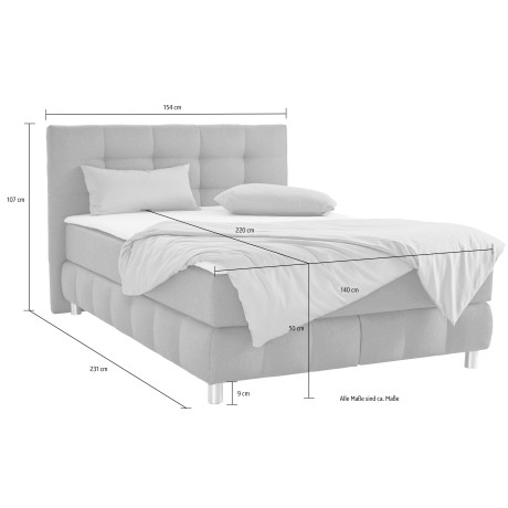 andas Boxspring Salo XXL in fluwelige look of structuurstof, 6 breedten in extra lang 220 cm, 4 hardheden afbeelding2 - 1