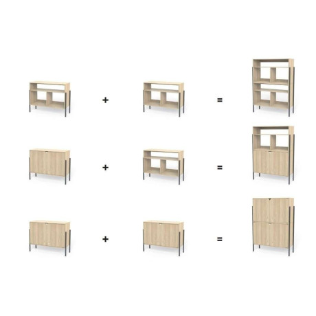 andas Dressoir Finton Commode met 3 open vakken, kast van massief eikenhout afbeelding2 - 1