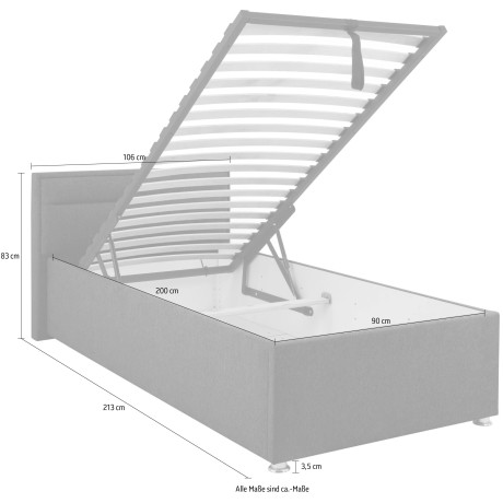 andas Gestoffeerd bed HENA naar keuze met bedkist, lattenbodem en matras h2 of h3 afbeelding2 - 1