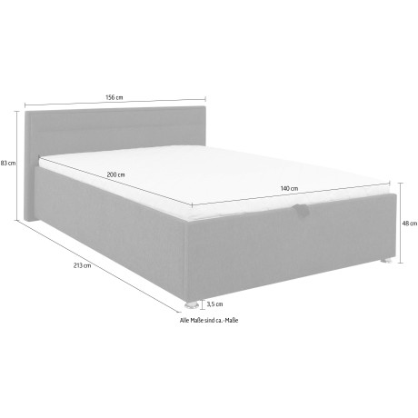 andas Gestoffeerd bed HENA naar keuze met bedkist, lattenbodem en matras h2 of h3 afbeelding2 - 1