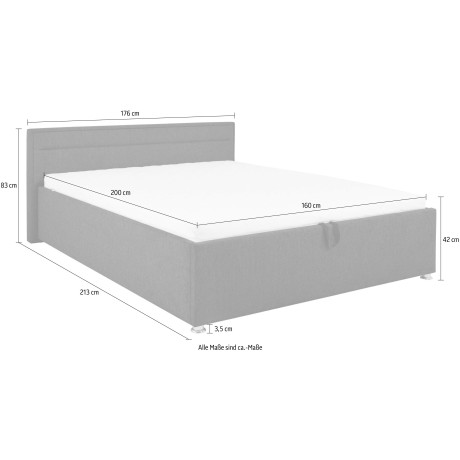 andas Gestoffeerd bed HENA naar keuze met bedkist, lattenbodem en matras h2 of h3 afbeelding2 - 1