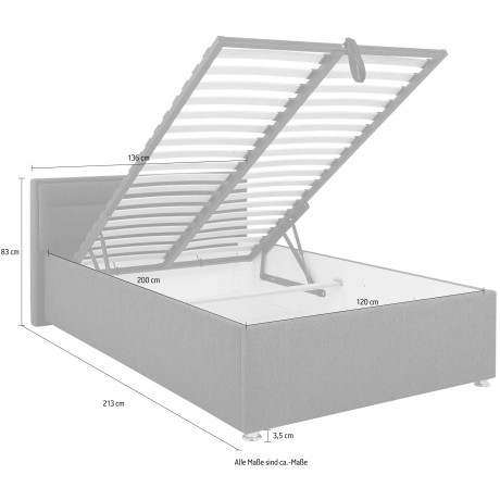 andas Gestoffeerd bed HENA naar keuze met bedkist, lattenbodem en matras h2 of h3 afbeelding2 - 1