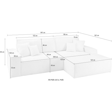 andas Hoekbank Finnley bedbank 267 cm in bouclé en fijne structuurstof, L-model, afbeelding2 - 1