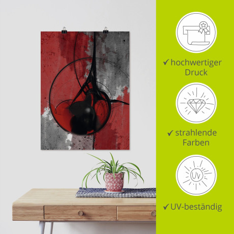 Artland Artprint Abstract in rood en zwart als artprint van aluminium, artprint voor buiten, artprint op linnen, poster in verschillende maten. maten afbeelding2 - 1