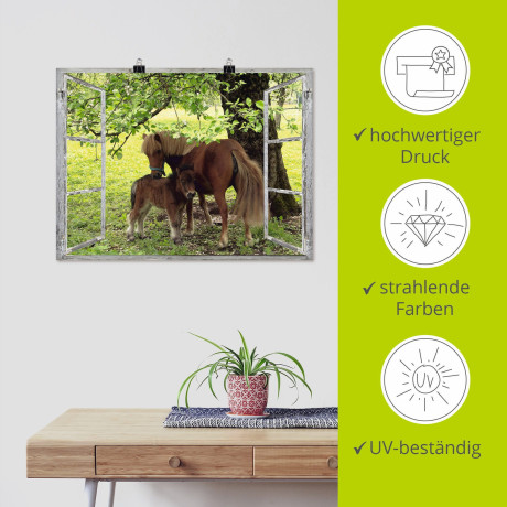 Artland Artprint Blik uit het venster - pony met kind als artprint op linnen, poster, muursticker in verschillende maten afbeelding2 - 1