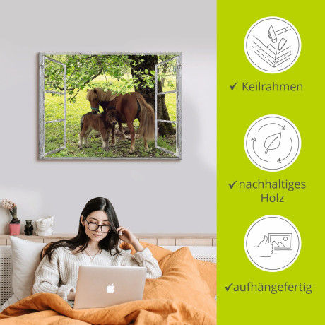 Artland Artprint Blik uit het venster - pony met kind als artprint op linnen, poster, muursticker in verschillende maten afbeelding2 - 1