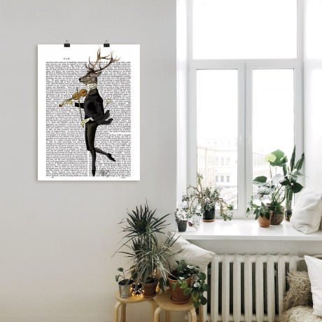 Artland Artprint Dansend hert met viool als artprint op linnen, poster, muursticker in verschillende maten afbeelding2 - 1
