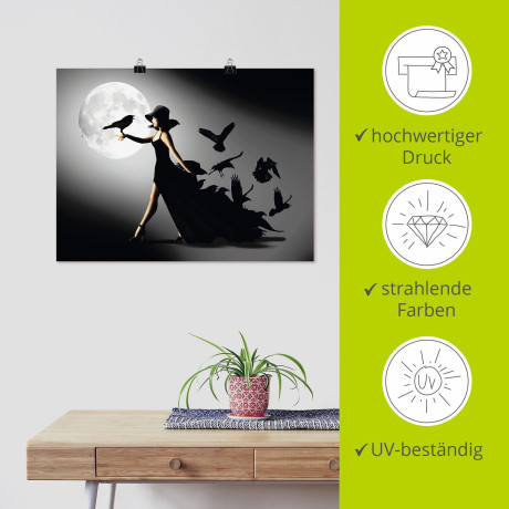 Artland Artprint De vrouw met de raaf als artprint van aluminium, artprint voor buiten, artprint op linnen, poster, muursticker afbeelding2 - 1