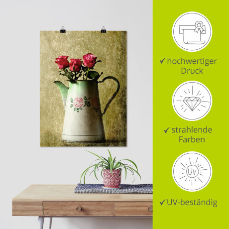 Artland Artprint Drie rozen in een oude kan als poster in verschillende formaten maten afbeelding2 - 1