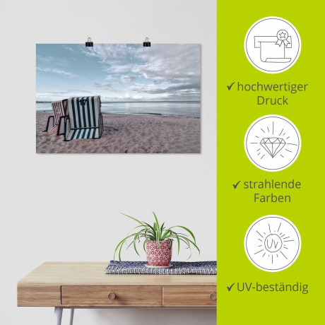 Artland Artprint Eenzame strandstoelen aan het Ostseestrand als artprint op linnen, poster in verschillende formaten maten afbeelding2 - 1