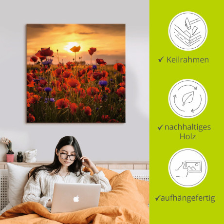 Artland Artprint Klaprozen in het avondlicht als artprint van aluminium, artprint voor buiten, artprint op linnen, poster, muursticker afbeelding2 - 1