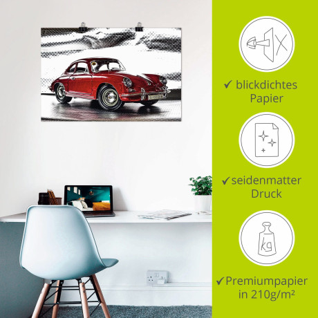 Artland Artprint Klassiek model - de Porsche 356 als artprint van aluminium, artprint voor buiten, artprint op linnen, poster, muursticker afbeelding2 - 1