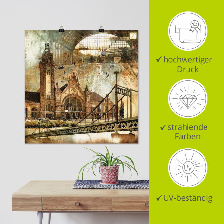 Artland Artprint Krefeld skyline abstracte collage als artprint op linnen, poster in verschillende formaten maten afbeelding2 - 1