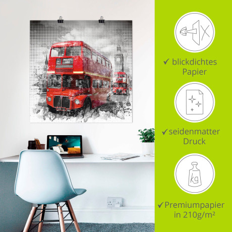 Artland Artprint Londen Westminster rode bussen als poster in verschillende formaten maten afbeelding2 - 1