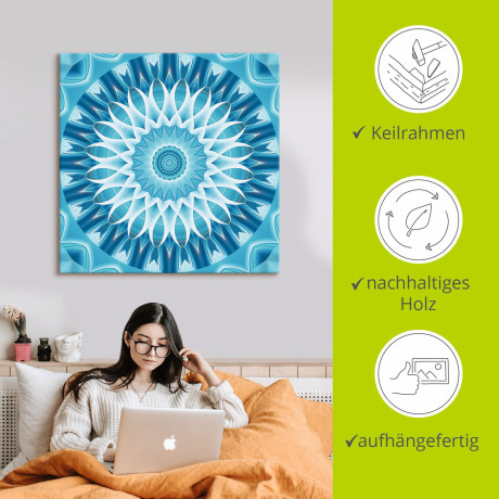 Artland Artprint Mandala blauw bloem als artprint op linnen in verschillende maten afbeelding2 - 1