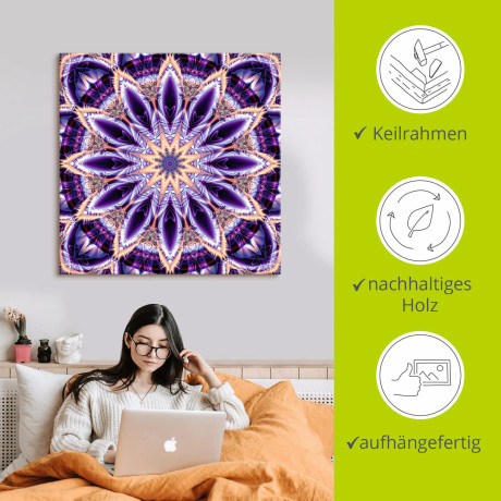 Artland Artprint Mandala ster paars als artprint op linnen, muursticker in verschillende maten afbeelding2 - 1