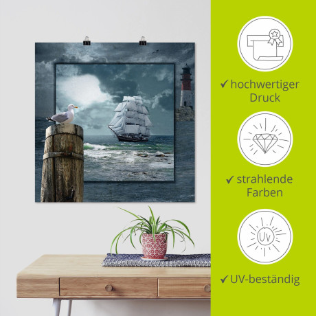 Artland Artprint Maritieme collage met zeilschip als artprint op linnen, poster, muursticker in verschillende maten afbeelding2 - 1