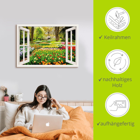 Artland Artprint Raamzicht tulpen tuin lente als artprint van aluminium, artprint voor buiten, artprint op linnen, poster, muursticker afbeelding2 - 1