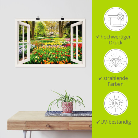 Artland Artprint Raamzicht tulpen tuin lente als artprint van aluminium, artprint voor buiten, artprint op linnen, poster, muursticker afbeelding2 - 1