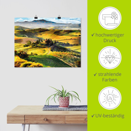 Artland Artprint Toscane van bovenaf als artprint op linnen, poster in verschillende formaten maten afbeelding2 - 1