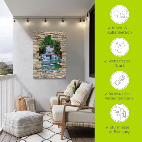 Artland Artprint Uitzicht op de diepe boswaterval met stenen muur als artprint van aluminium, artprint voor buiten, muursticker in diverse maten afbeelding2 - 1