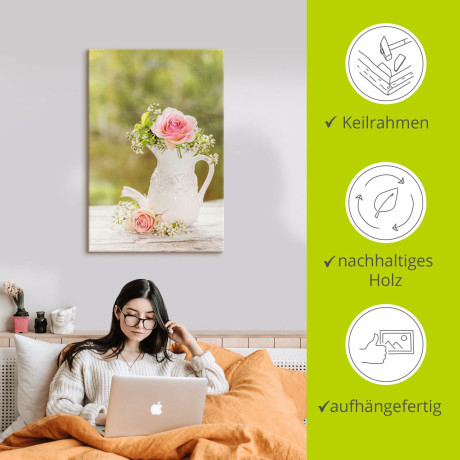 Artland Artprint Vintage rozen in vaas als artprint van aluminium, artprint voor buiten, artprint op linnen, poster in verschillende maten. maten afbeelding2 - 1