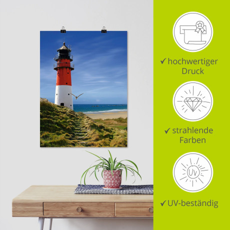 Artland Artprint Vuurtoren aan de dijk als artprint op linnen, poster, muursticker in verschillende maten afbeelding2 - 1