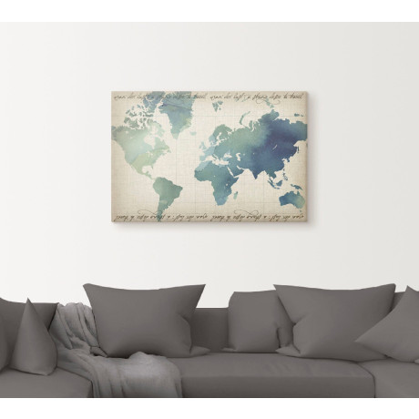 Artland Artprint op linnen Waterverf wereldkaart gespannen op een spieraam afbeelding2 - 1