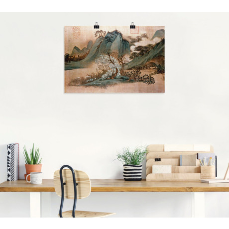 Artland Artprint Witte wolken en groene bergen als artprint op linnen, poster in verschillende formaten maten afbeelding2 - 1