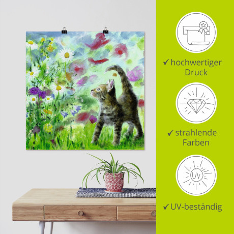 Artland Artprint Zomerweide met katje als artprint op linnen, poster, muursticker in verschillende maten afbeelding2 - 1