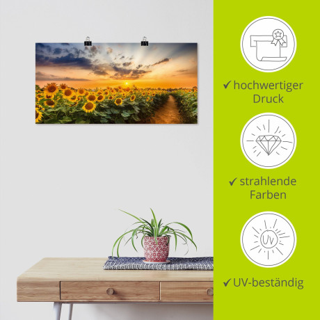 Artland Artprint Zonnebloemenveld bij zonsondergang als artprint van aluminium, artprint voor buiten, artprint op linnen, poster in verschillende maten. maten afbeelding2 - 1