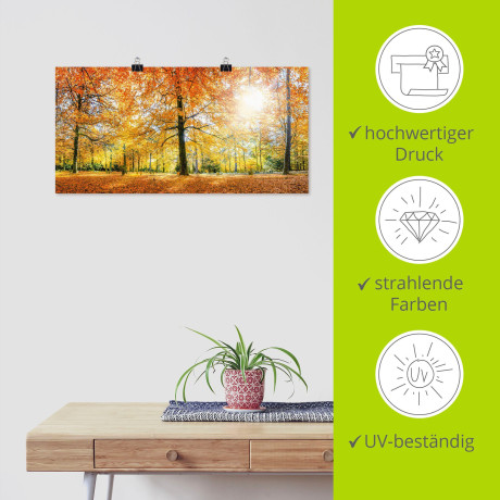 Artland Poster Herfstbos panorama als artprint van aluminium, artprint op linnen, muursticker of poster in verschillende maten afbeelding2 - 1