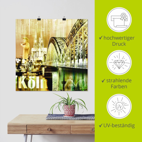 Artland Poster Keulen Skyline abstracte collage als artprint op linnen, muursticker of poster in verschillende maten afbeelding2 - 1