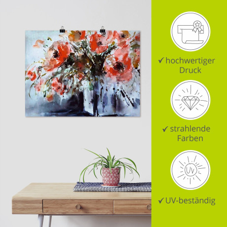 Artland Poster Papaver in vaas als artprint van aluminium, artprint op linnen, muursticker of poster in verschillende maten afbeelding2 - 1