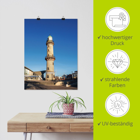 Artland Poster Vuurtoren met Teepott in Warnemünde als artprint van aluminium, artprint op linnen, muursticker of poster in verschillende maten afbeelding2 - 1