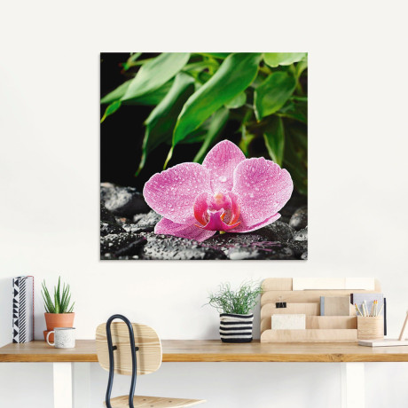 Artland Print op glas Roze orchidee op zwarte zen stenen afbeelding2 - 1
