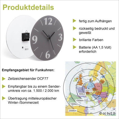 Artland Wandklok Glazen klok rond papaverveld optioneel verkrijgbaar met kwarts- of radiografisch uurwerk, geruisloos zonder tikkend geluid afbeelding2 - 1