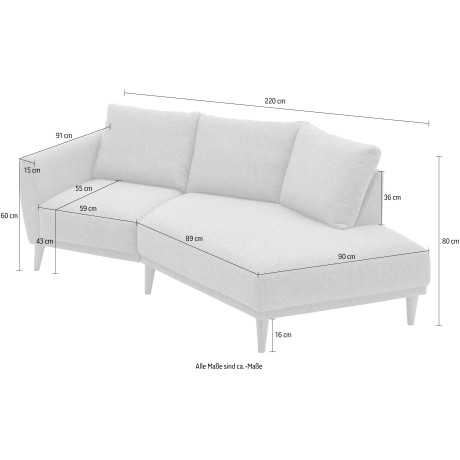 ATLANTIC home collection 2,5-zitsbank Elvis Hoekbank met open einde in Scandinavische stijl, massief houten poten afbeelding2 - 1