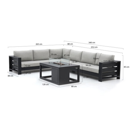 Bellagio Avolo/Cosiraw 120cm hoek loungeset met vuurtafel 3-delig links - Laagste prijsgarantie! afbeelding2 - 1