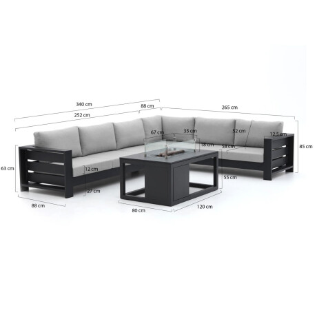Bellagio Avolo/Cosiraw 120cm hoek loungeset met vuurtafel 3-delig rechts - Laagste prijsgarantie! afbeelding2 - 1