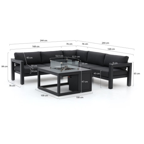 Bellagio Campazzo/Cosi 100cm hoek loungeset met vuurtafel 4-delig - Laagste prijsgarantie! afbeelding2 - 1