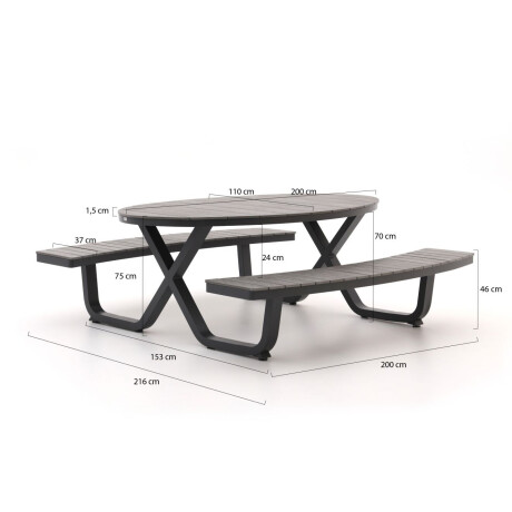 Bellagio Fidenza picknicktafel 216x200x75cm - Laagste prijsgarantie! afbeelding2 - 1