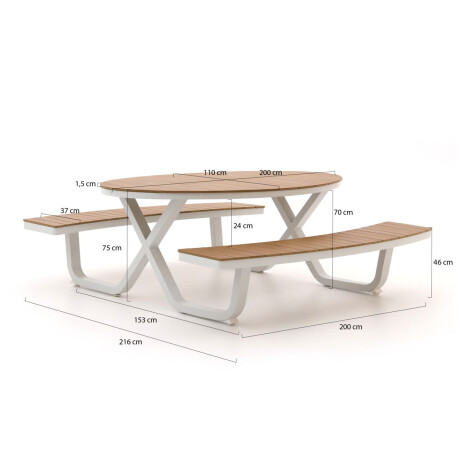 Bellagio Fidenza picknicktafel 216x200x75cm - Laagste prijsgarantie! afbeelding2 - 1
