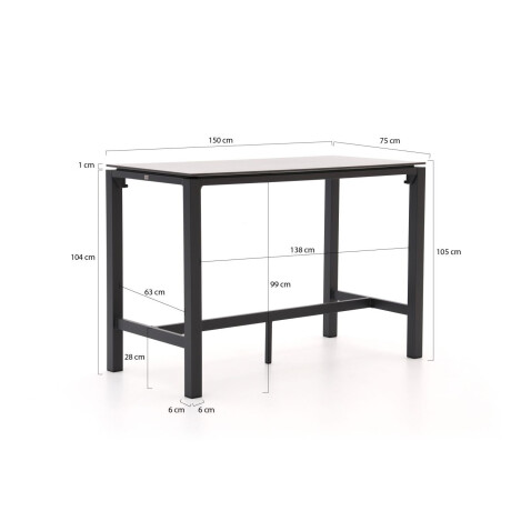 Bellagio Trecenta bartafel 150x75x105cm - Laagste prijsgarantie! afbeelding2 - 1