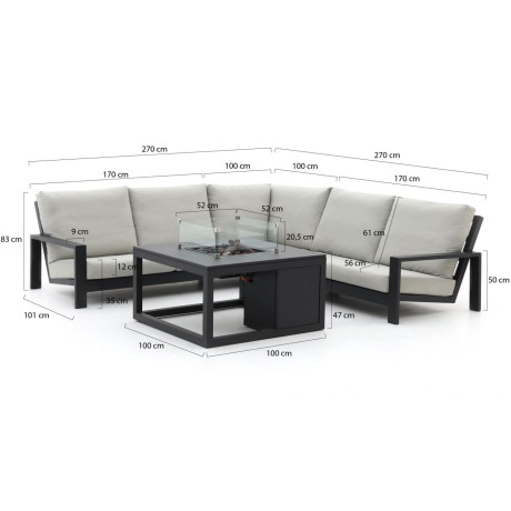 Bellagio Vezzano/Cosi 100cm hoek loungeset met vuurtafel 4-delig - Laagste prijsgarantie! afbeelding2 - 1